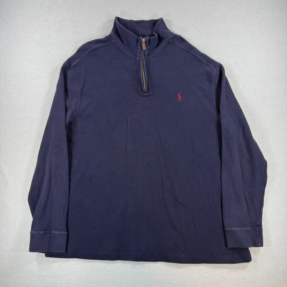 Polo Ralph Lauren 1/4 Zip Pullover Mens 2XL Navy Blue Sweater Cotton Long Sleeve
